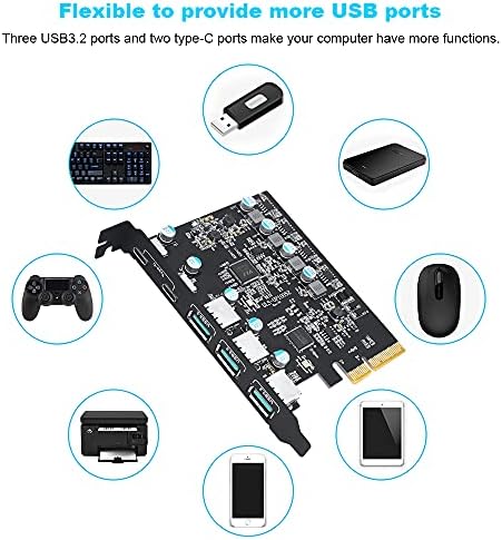PCIE GEN3 X2 USB 3.2/3.1 כרטיס - PCI אקספרס ל 5 -יציאה [סוג C, סוג A] USB 3.2 רכז